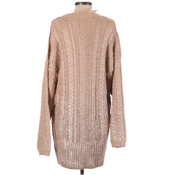 Free People Good as Gold Metallic Cable Knit Sweater Sz S - Picture 4 of 9